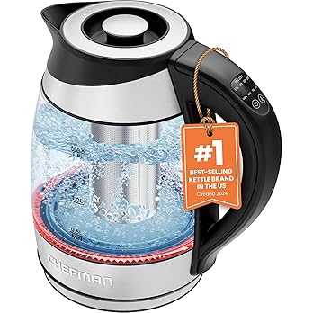 Chefman tri-color LED electric kettle with infuser