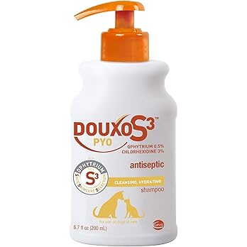 Douxo S3 Pyo shampoo bottle with orange pump
