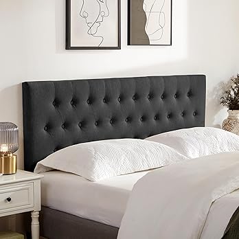 Adjustable fabric headboard with tufted design in light grey
