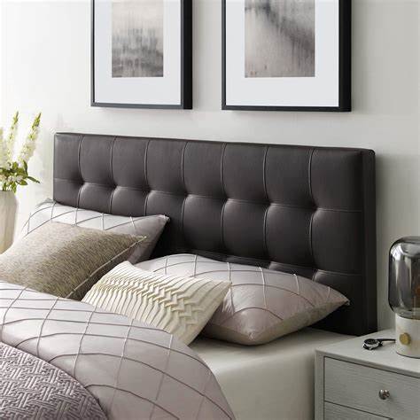 Brown tufted faux leather headboard with button design