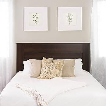 Espresso wood panel headboard in minimalist bedroom