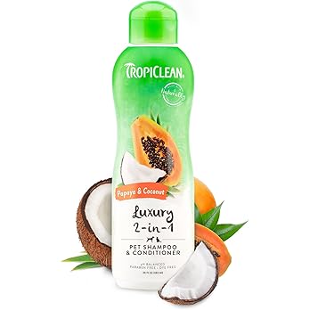 TropiClean 2-in-1 green shampoo bottle for dogs